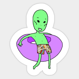Alien in a pool donut Sticker